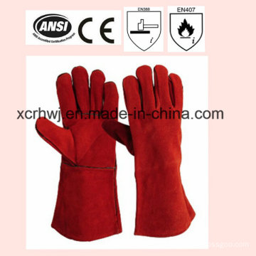 14 Inch Ab Grade Cowhide Split Leather Welding Gloves with Kevlar Stitching and Cotton Lining, High Quality Welding Leather Gloves Price, Leather Working Gloves